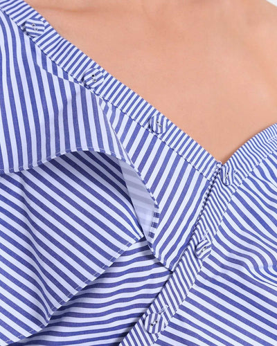 SELF-PORTRAIT Clothing XS | US 2 Striped Asymmetrical Frill Blouse