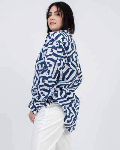 Solid & Striped Clothing Medium "Oxford" Long Sleeve Printed Tunic Blouse