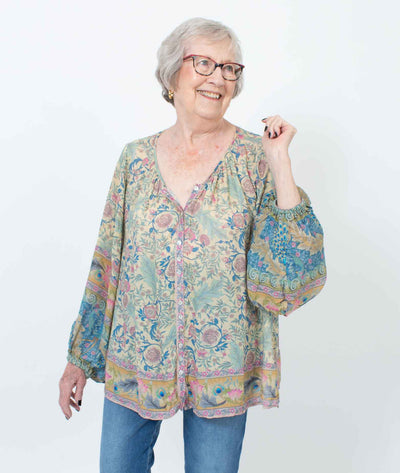 Spell & The Gypsy Collective Clothing Medium Printed Blouse with Keyhole Back
