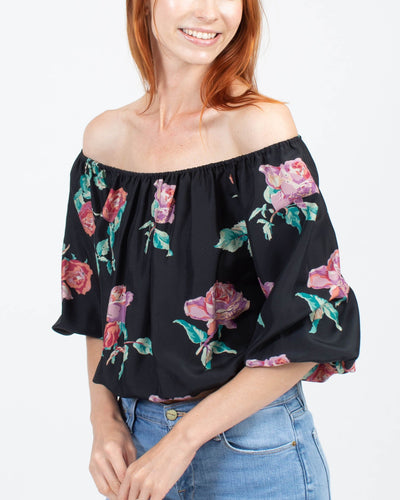 Stone Cold Fox Clothing XS Silk Floral Off the Shoulder Silk Blouse