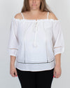 Trina Turk Clothing Large Long Sleeve Open Shoulder Linen Blouse