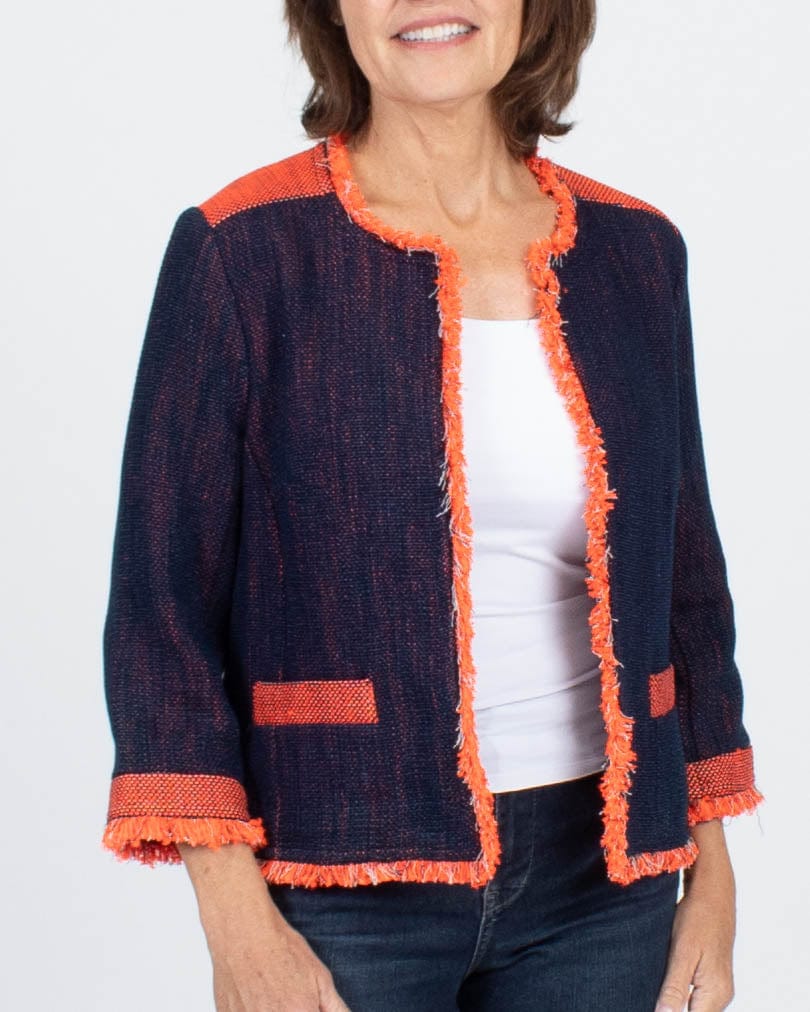 Trina Turk Clothing Large | US 10 Tweed Cropped Fringe Detail Jacket