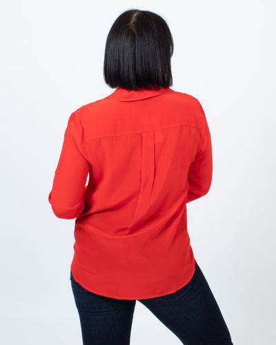 Trina Turk Clothing Medium Red Semi-Sheer Button Down