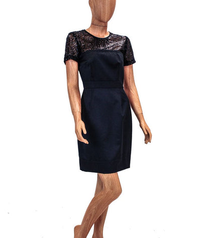 Trina Turk Clothing Medium | US 8 Structured Black Dress with Sheer Sequined Chest