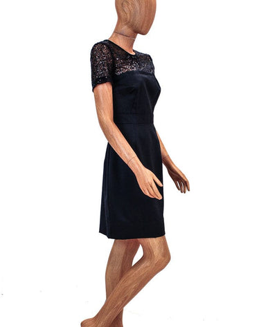 Trina Turk Clothing Medium | US 8 Structured Black Dress with Sheer Sequined Chest