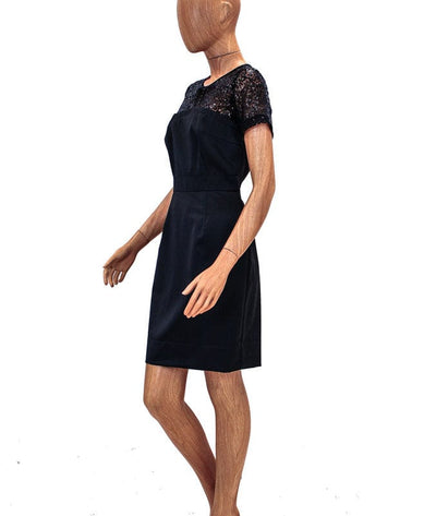 Trina Turk Clothing Medium | US 8 Structured Black Dress with Sheer Sequined Chest