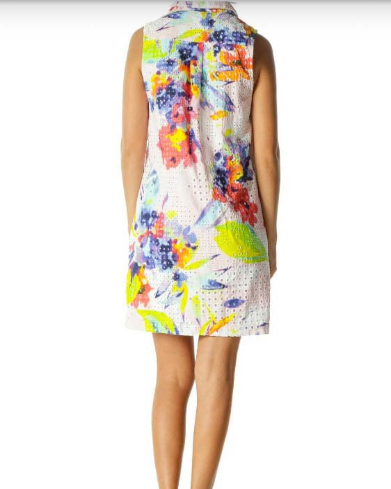 Multi Colored Floral Print Eyelet Dress The Revury