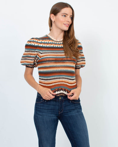 Ulla Johnson Clothing Medium Short Sleeve Striped Wide Knit Sweater