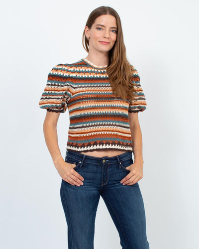 Ulla Johnson Clothing Medium Short Sleeve Striped Wide Knit Sweater