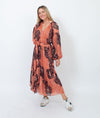 Ulla Johnson Clothing Medium | US 6 Printed Puff Sleeve Metallic Maxi Dress with Waist Tie