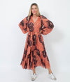 Ulla Johnson Clothing Medium | US 6 Printed Puff Sleeve Metallic Maxi Dress with Waist Tie