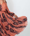 Ulla Johnson Clothing Medium | US 6 Printed Puff Sleeve Metallic Maxi Dress with Waist Tie