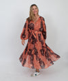 Ulla Johnson Clothing Medium | US 6 Printed Puff Sleeve Metallic Maxi Dress with Waist Tie