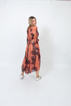 Ulla Johnson Clothing Medium | US 6 Printed Puff Sleeve Metallic Maxi Dress with Waist Tie