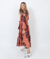 Ulla Johnson Clothing Medium | US 6 Printed Puff Sleeve Metallic Maxi Dress with Waist Tie