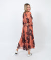 Ulla Johnson Clothing Medium | US 6 Printed Puff Sleeve Metallic Maxi Dress with Waist Tie