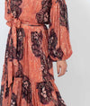 Ulla Johnson Clothing Medium | US 6 Printed Puff Sleeve Metallic Maxi Dress with Waist Tie