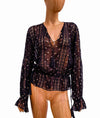 Ulla Johnson Clothing Medium | US 6 Rose Print Blouse with Ties