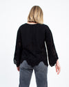Ulla Johnson Clothing Medium | US 8 Black Silk Long Sleeve Eyelet Blouse