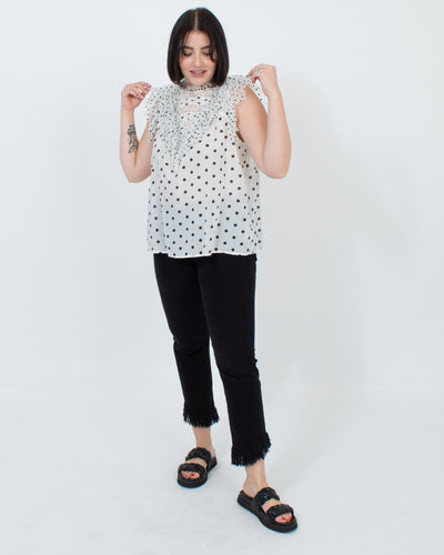 Ulla Johnson Clothing Medium | US 8 Ruffled Lace Sleeveless Blouse