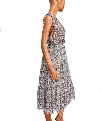 Ulla Johnson Clothing Small | US 4 Sleeveless Printed Dress with Tassel Tie