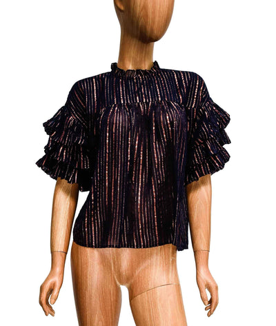 Ulla Johnson Clothing XS | US 2 Metallic Stripe Ruffle Top