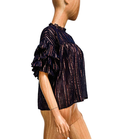Ulla Johnson Clothing XS | US 2 Metallic Stripe Ruffle Top