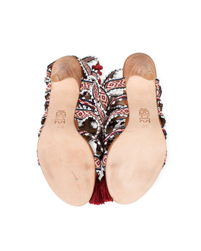 Ulla Johnson Shoes Small | US 8 I IT 38 Beaded "Sabina Tribal" Ankle Wrap Tassel Sandals