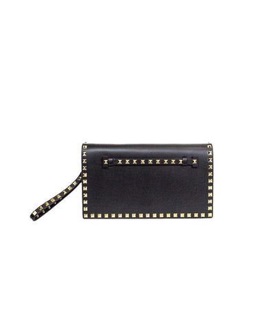Valentino Bags One Size Leather Rockstud Clutch with Chain Strap
