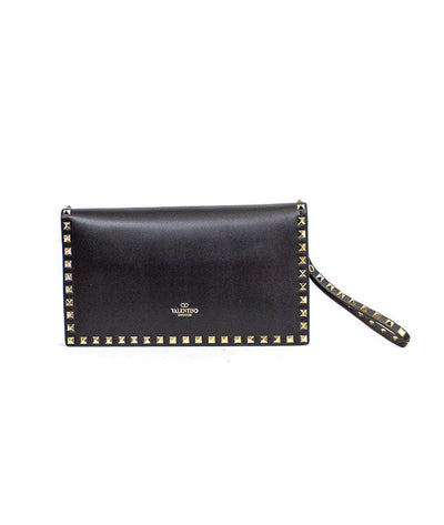 Valentino Bags One Size Leather Rockstud Clutch with Chain Strap