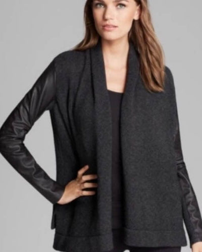 Vince Clothing Small Leather Sleeve Cardigan