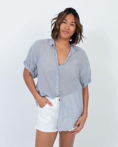 XíRENA Clothing Large Striped Button Down Blouse