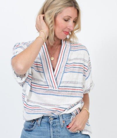 XíRENA Clothing Large Striped Cotton Blouse