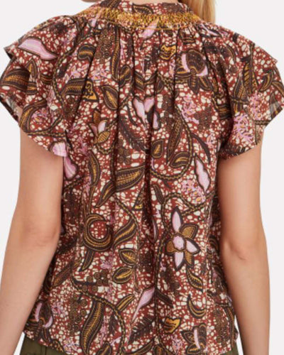 XíRENA Clothing Small "Sumer Batik" Ruffle Cotton Top