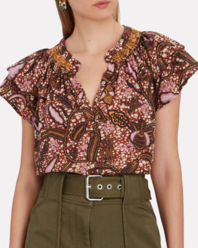 XíRENA Clothing Small "Sumer Batik" Ruffle Cotton Top