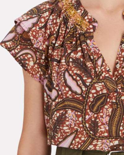 XíRENA Clothing Small "Sumer Batik" Ruffle Cotton Top