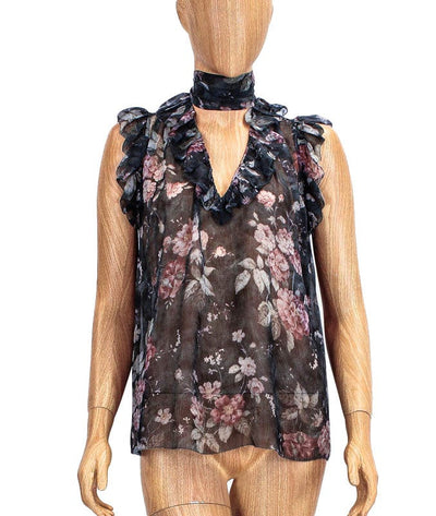 Zimmerman Clothing XS | US 0 Sheer Floral Poet's Neck Top