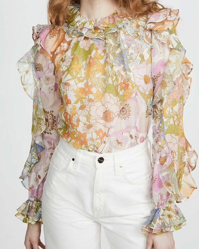Zimmermann Clothing XS "Super Eight" Floral Ruffle Blouse